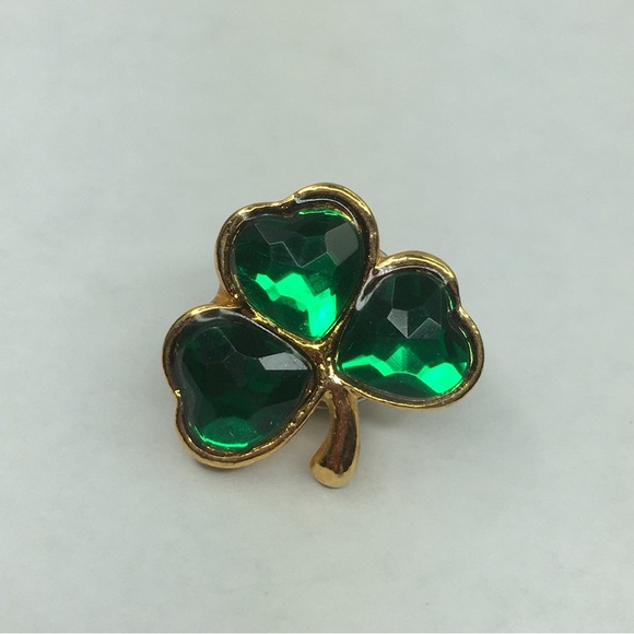 Saint Patricks Day Clover Pin Brooch Tie Tack Green Enamel Rhinestones Bundle 2 - Picture 4 of 8